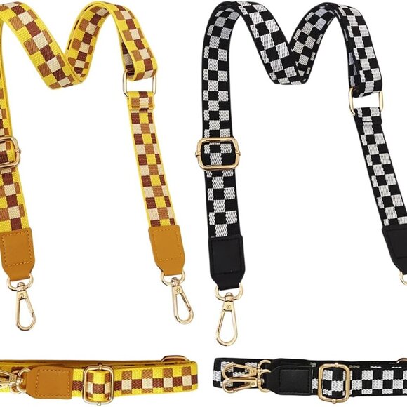 Versatile 2 Pcs Adjustable Bag Straps: Fashionable Checkerboard Crossbody Style - Picture 1 of 7